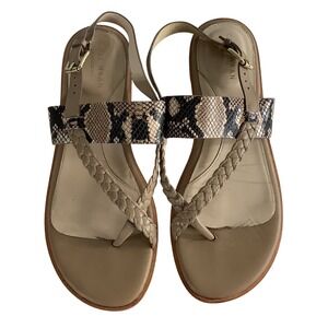 Cole Haan Grandseries Tan Leather Braided Snakeskin Print Flat Sandals 7.5B